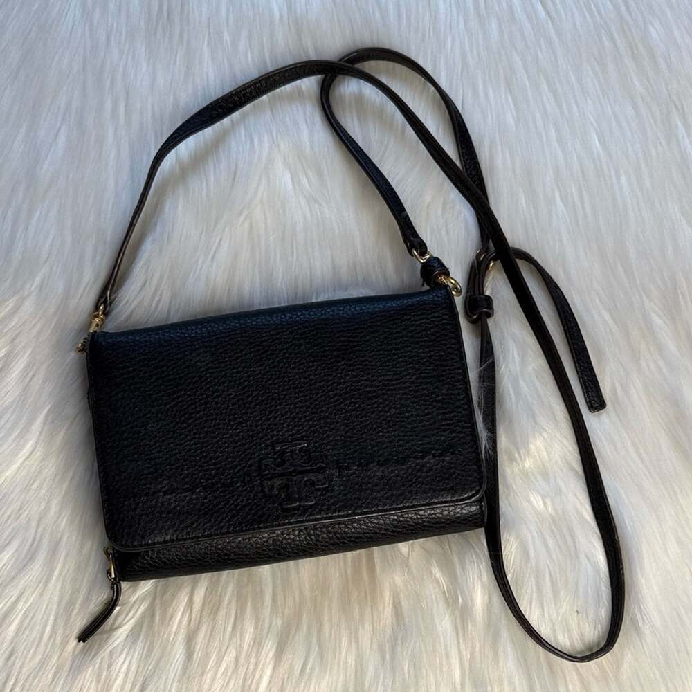 Tory Burch Black McGraw Flat Leather Wallet Crossbody